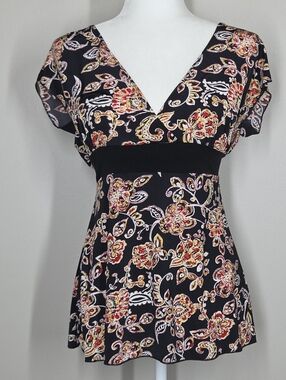 Vtg Y2K 17 Fashion Floral Paisley Babydoll Top L Fairy Grunge Festival Boho